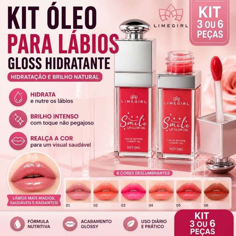 【LIMEGIRL】KIT 3 ou 6 Peças Gloss Brilho Labial Lip Oil Gloss Hidratante Hidratação e Brilho Natural