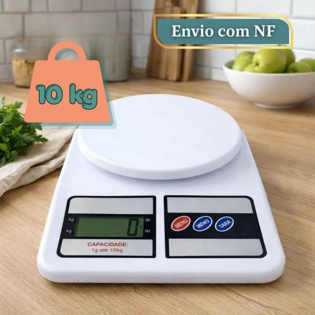 Balança Digital Cozinha 10kg Alta Precisão Dieta Receita Pesa Alimento Visor LCD Tara Branca