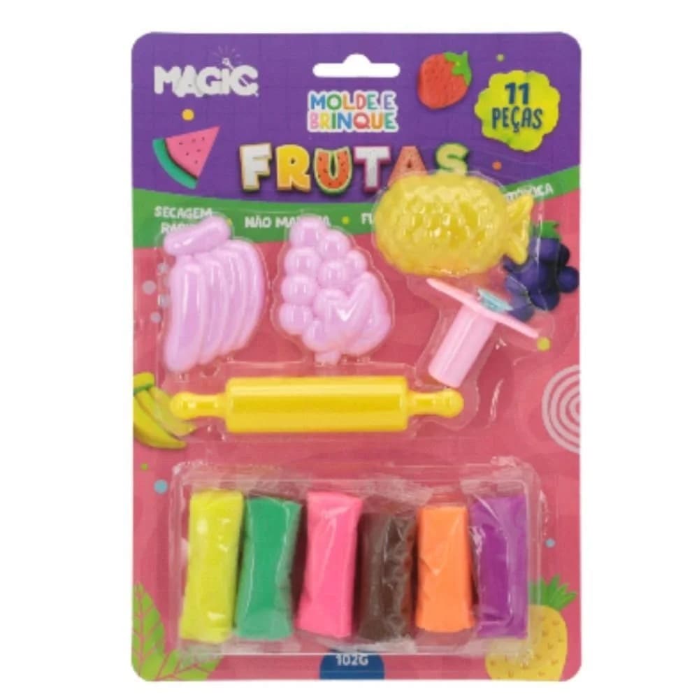 Magic Kit de Massa de Modelar Frutas Colorido 102g 11 peças