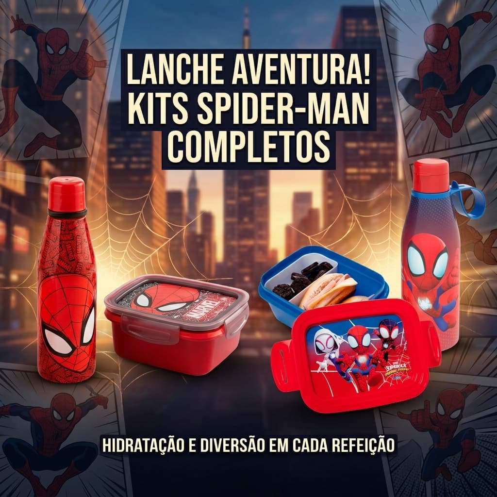 Kit Lanche Infantil Homem Aranha Marmita Pote + Garrafa ou Garrafa Anti Vazamento Escolar Free BPA