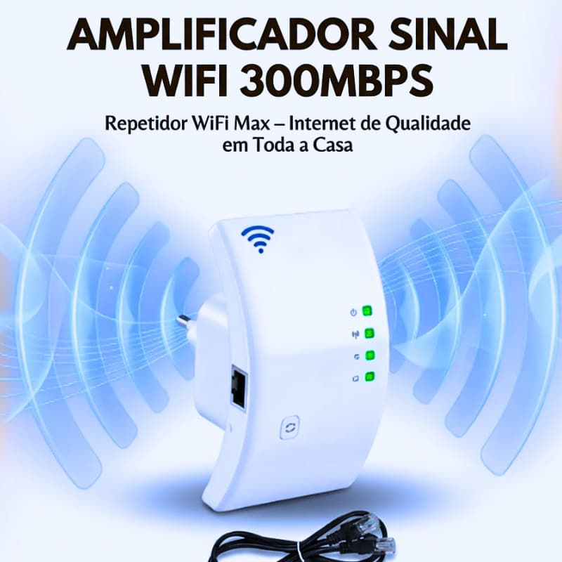 Amplificador Sinal WiFi 300Mbps Repetidor Branco Bivolt Internet Casa 2.4GHz Roteador