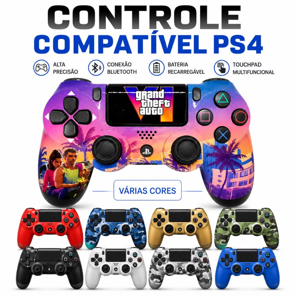 Controle Compatível PS4 Sem Fio Bluetooth Joystick Gamer para PC Android Gamer Colorido