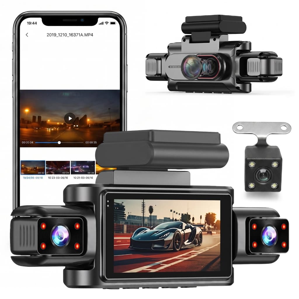 Dashcam 4 Câmeras 360° WiFi Full HD 1080P Gravador Veicular Visão Noturna Loop G‑Sensor