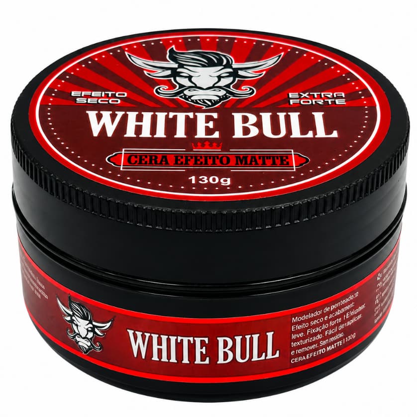 Pomada Cera Modeladora Matte White Bull 130g – Efeito Seco, Fixação e Acabamento Natural | Kit 1, 2, 4 ou 6 Unidades