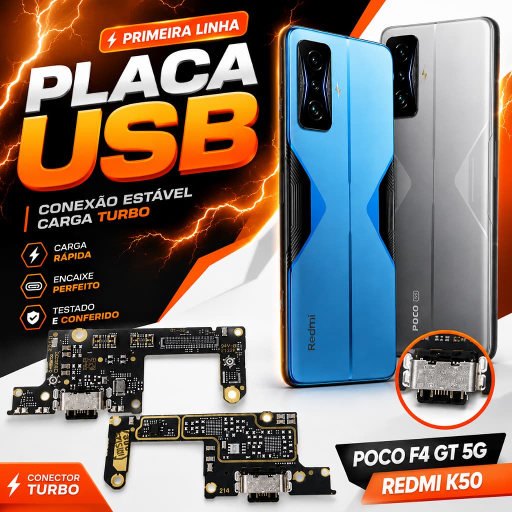 Dock Turbo POCO F4 GT 5G/Redmi K50 Gaming Placa USB Conector Carga Sub 1ªLinha Reparo Alta Qualidade