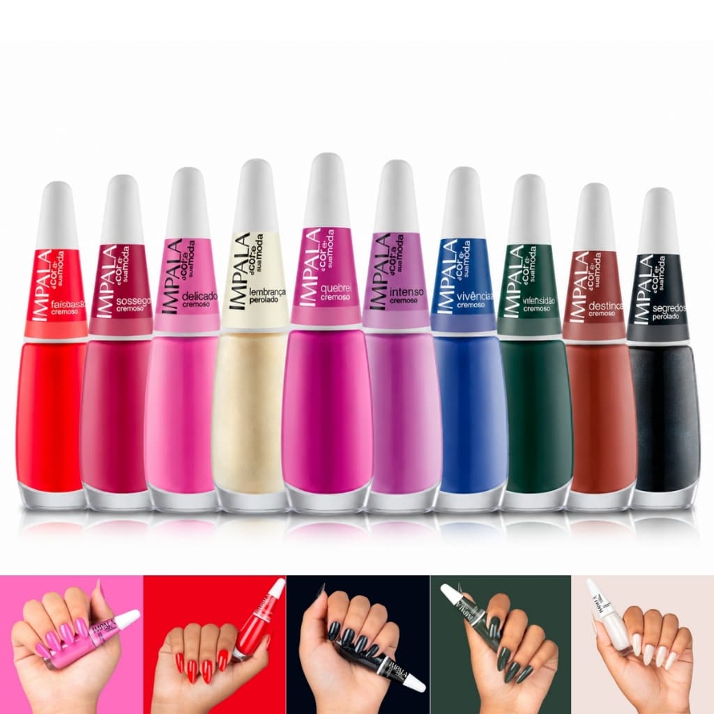 Kit 10 Esmaltes Impala Cor da Sua Moda Atacado Manicure Tons Diversos