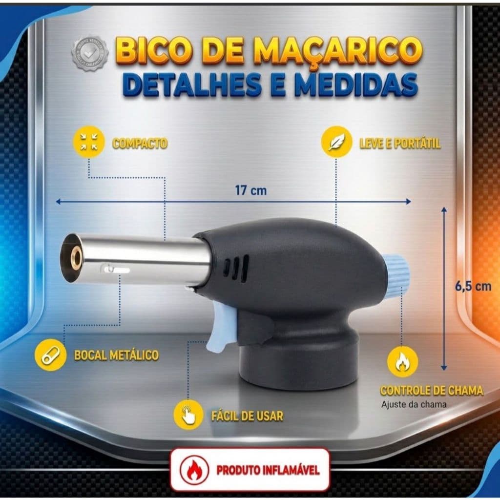Maçarico Culinário Portátil de Cozinha Multiuso Manual com Controle de Chama Gourmet