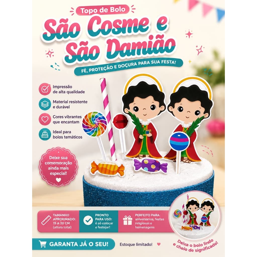 TOPO DE BOLO ENFEITE COSME DAMIÃO Umbanda Candomblé Cake Topper Ibeji