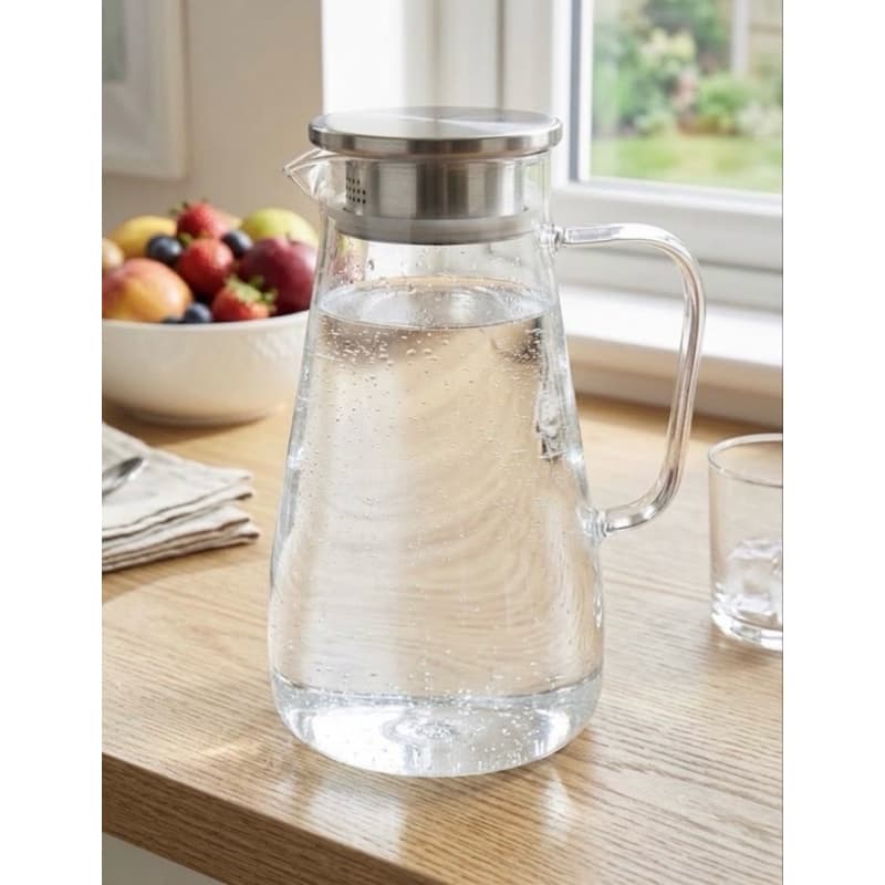 Jarra de Vidro Borossilicato com Tampa Inox 1650ml jarra de água chá e sucos