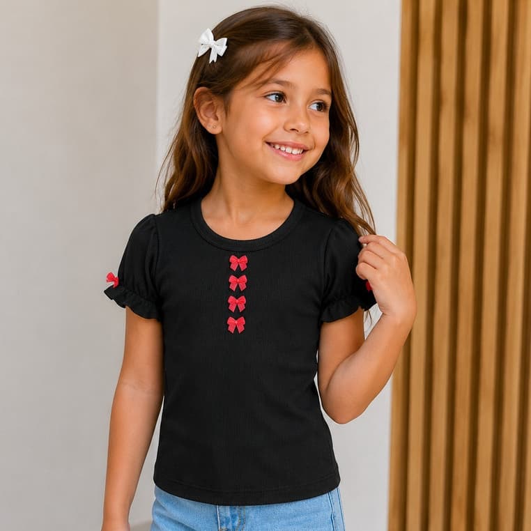 Blusa Feminina Camiseta Infantil Manga Bufante Canelada