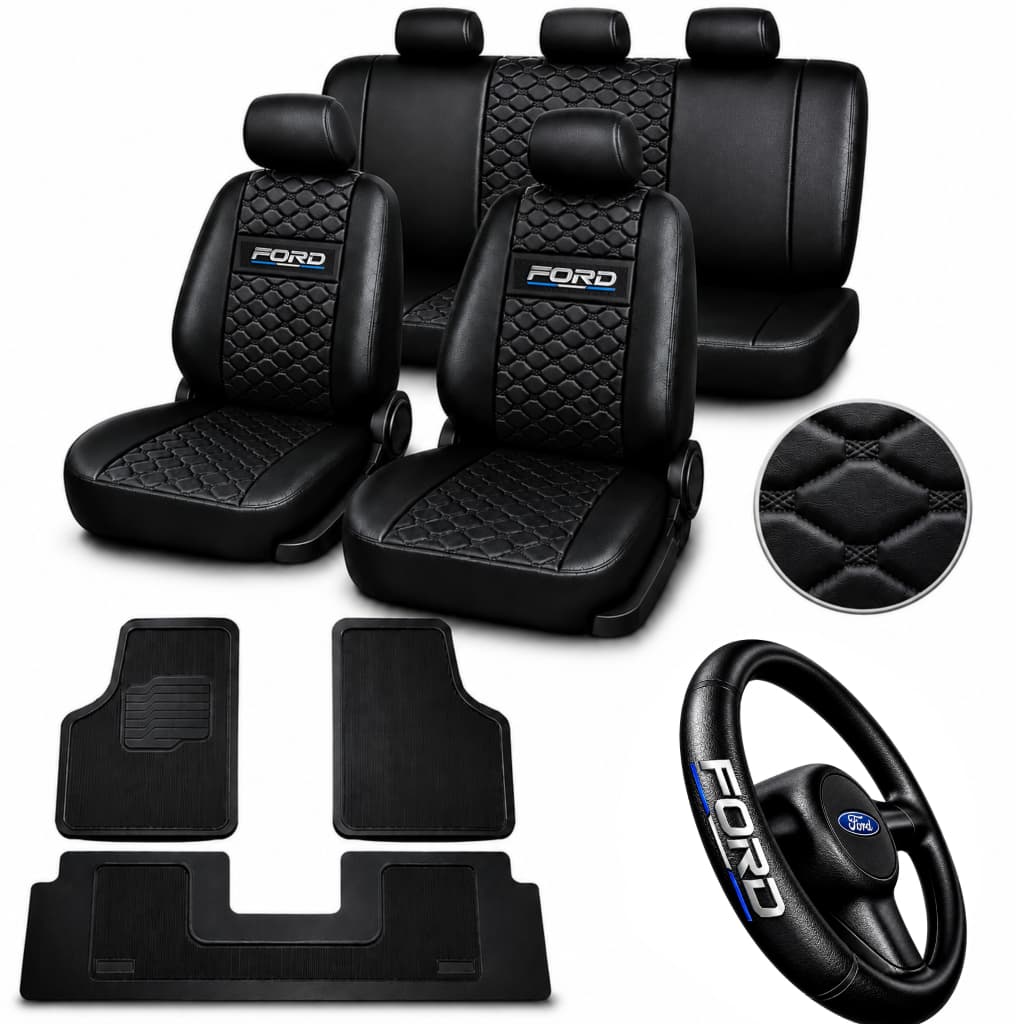 kit Capa Banco Carro Couro Ford Versailles 1991 á 1996 tapete de carro + capa de volante