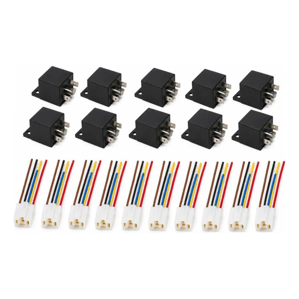 Kit 10 Relés Automotivo 12v 40a + 10 Chicote Fêmea 5 Vias