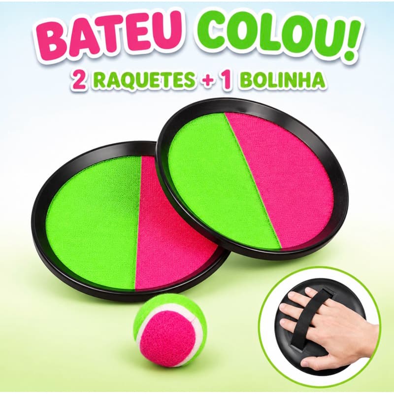Jogo de Raquetes Brinquedo Bateu Colou Kit 2 Raquetes Velcro e 1 Bolinha Pega Bola Infantil Praia Parque