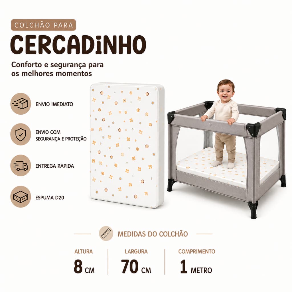 Colchão Para Chiqueirinho Infantil 100x70 Confortável Tecido Espuma Macia Quarto Bebe Colchãozinho Chiqueirinho Juvenil