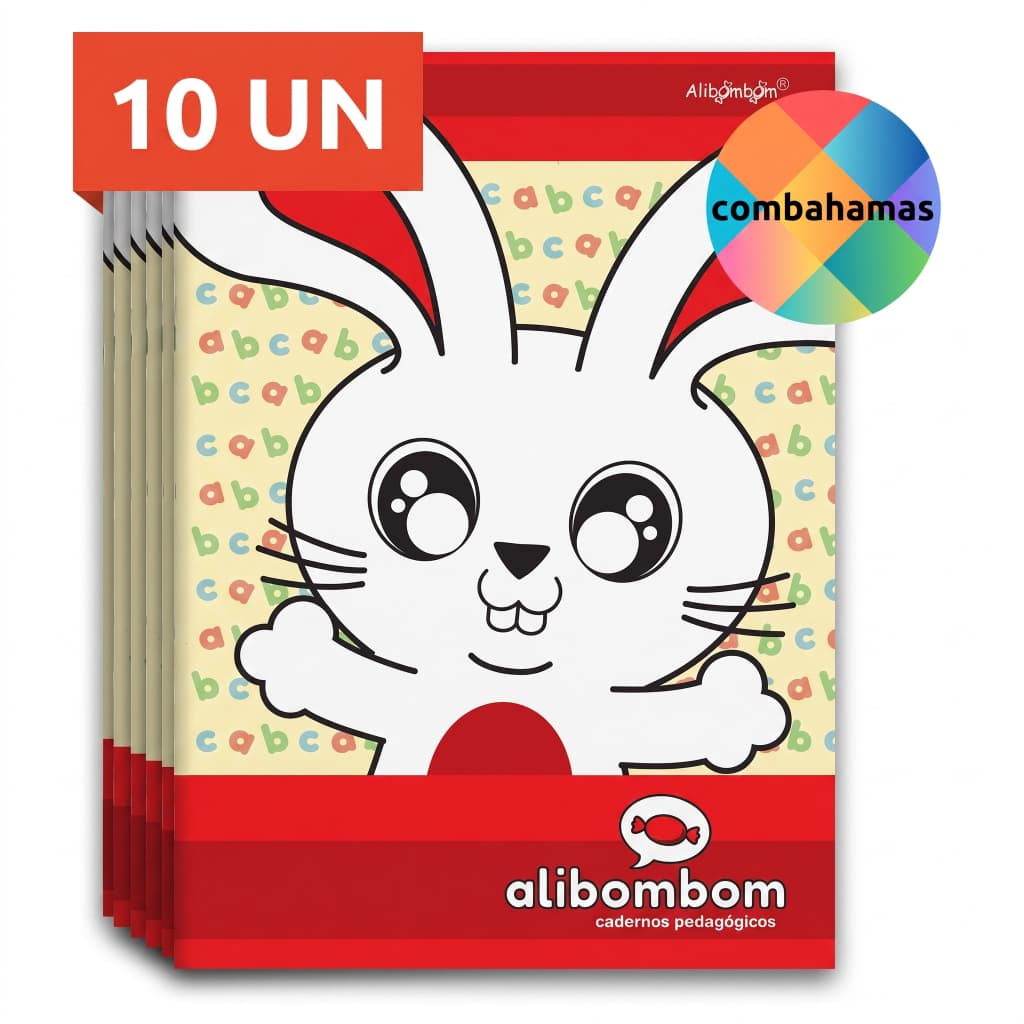 KIT 10 UN CADERNO ALIBOMBOM CAPA FLEXÍVEL VERMELHO 60 FLS PEDAGÓGICO 123X