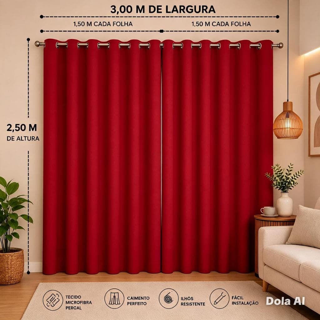 Cortina PREMIUM com bainha reforçada cortina grande sala  3.00x2.50m