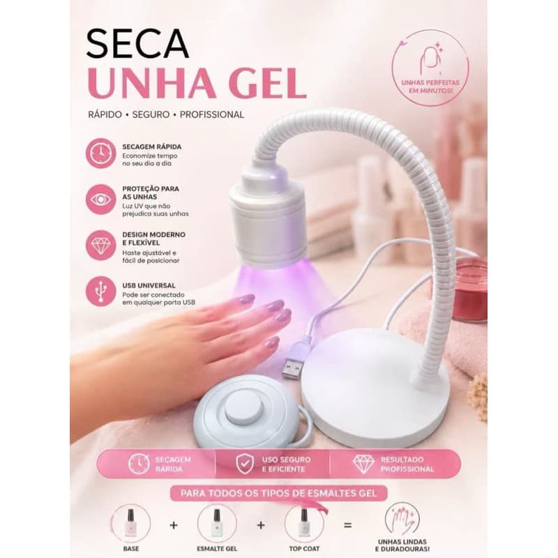 Lâmpada UV LED para Unhas com Pedal | Secador de Gel Bivolt 360°