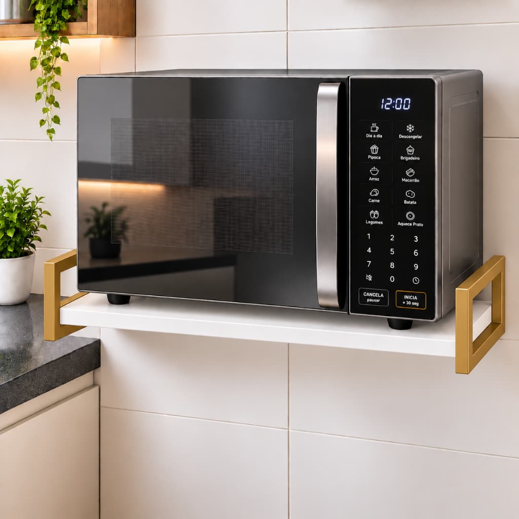 Suporte de Parede Micro-ondas Air Fryer Forno Elétrico Prateleira Industrial Multiuso Organizador