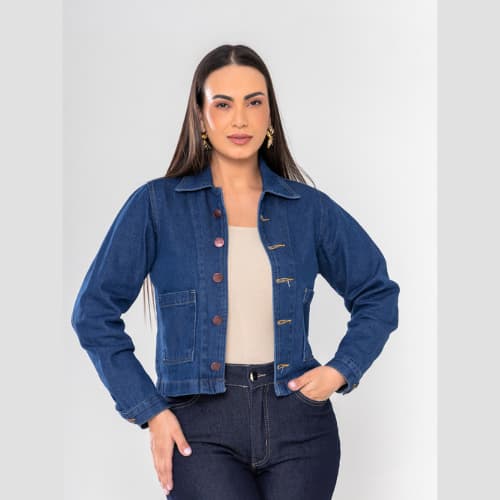 Jaqueta Jeans Feminina Lisa Com botões Casual Versátil Premium