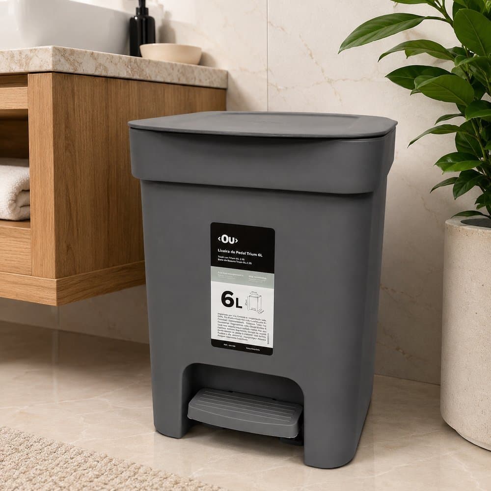 Lixeira Pedal Trium 6L Cesto De Lixo Com Tampa lavabo Cozinha Pia Banheiro OU Com Anel Oculta Saco