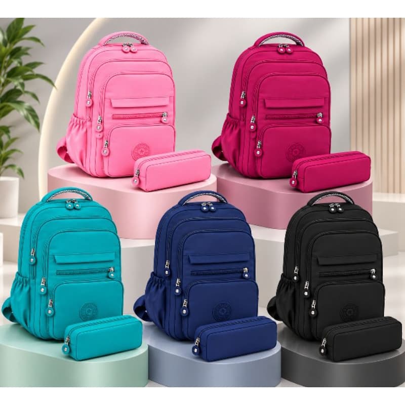 Mochila Feminina Grande Escolar Resistente com Vários Compartimentos + Estojo