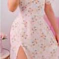Vestido Romantico Midi Feminino Floral decote coração Ombro a Ombro Com Fenda Elegante Delicado