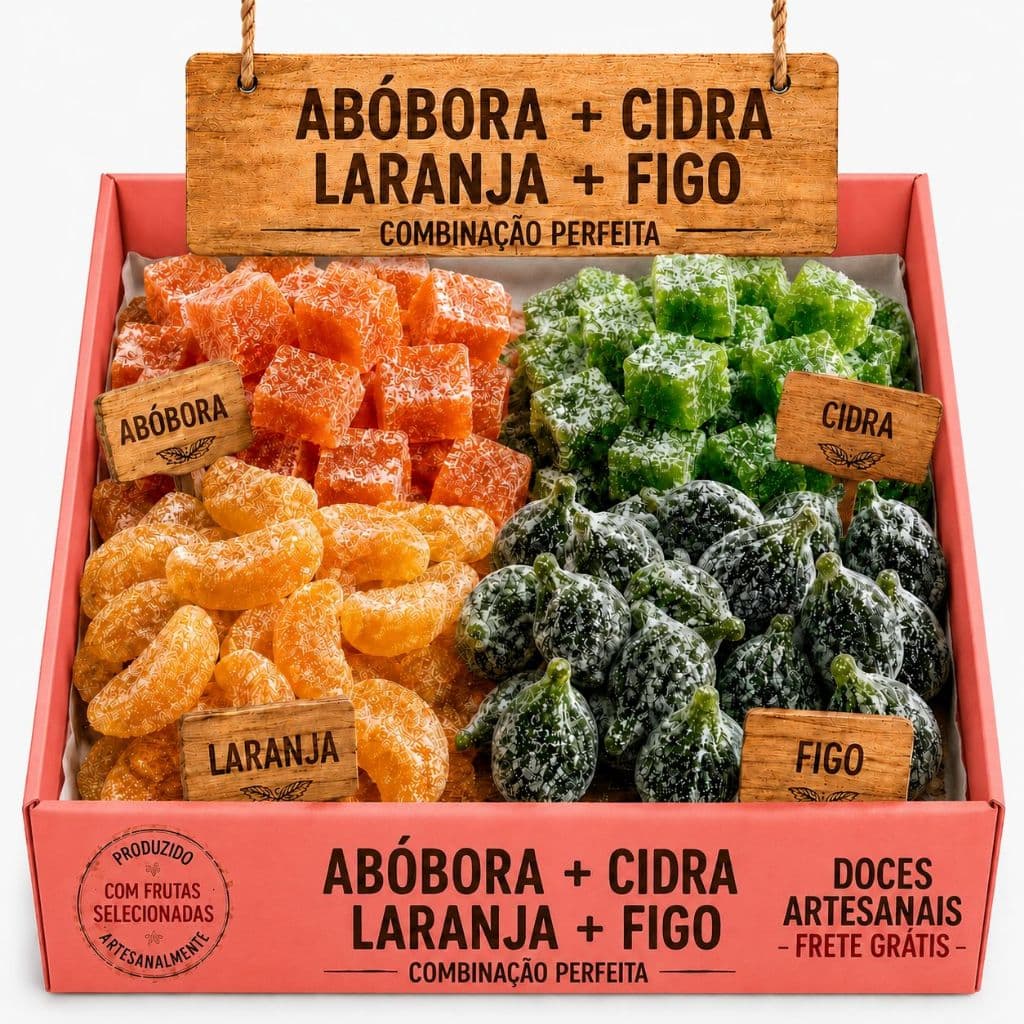 Doces Cristalizados Sortidos Premium 500g – Figo, Laranja, Mamão, Abóbora ,Cidra