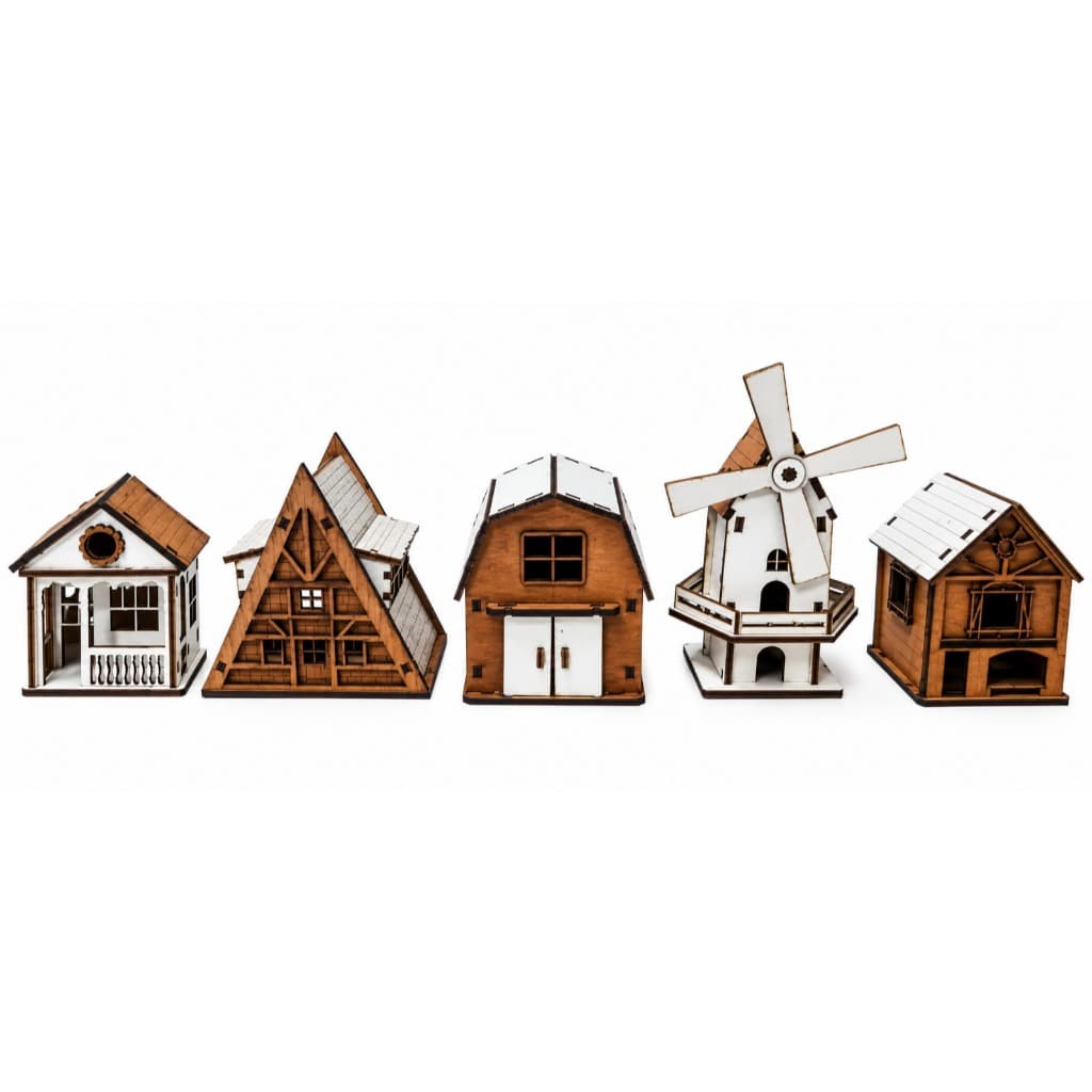 Kit 4 Casinhas Vila Natalina MDF Miniatura Maquete Diorama Enfeite Decoração Natalina
