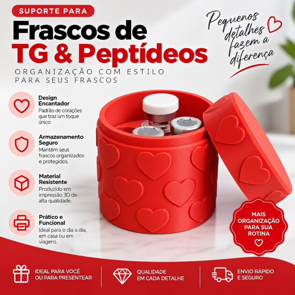 Suporte Porta Frascos TG e Peptídeos com Tampa Organizador Vial