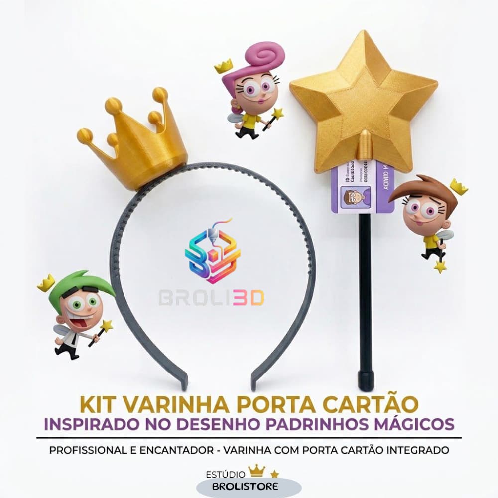 Kit Varinha Magica Estrela e Tiara Padrinhos Magicos