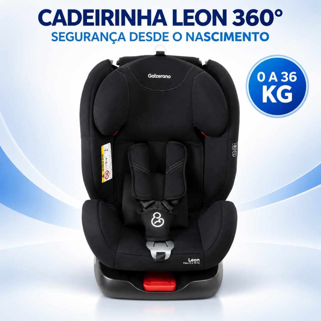 Cadeirinha Galzerano Leon 360° Isofix Top Tether 0 a 36kg Preta