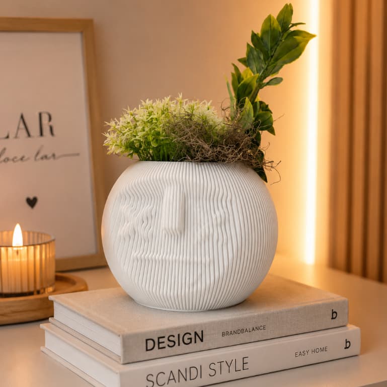 Vaso Emoji Atordoado Branco Decorativo para Casa e Escritório