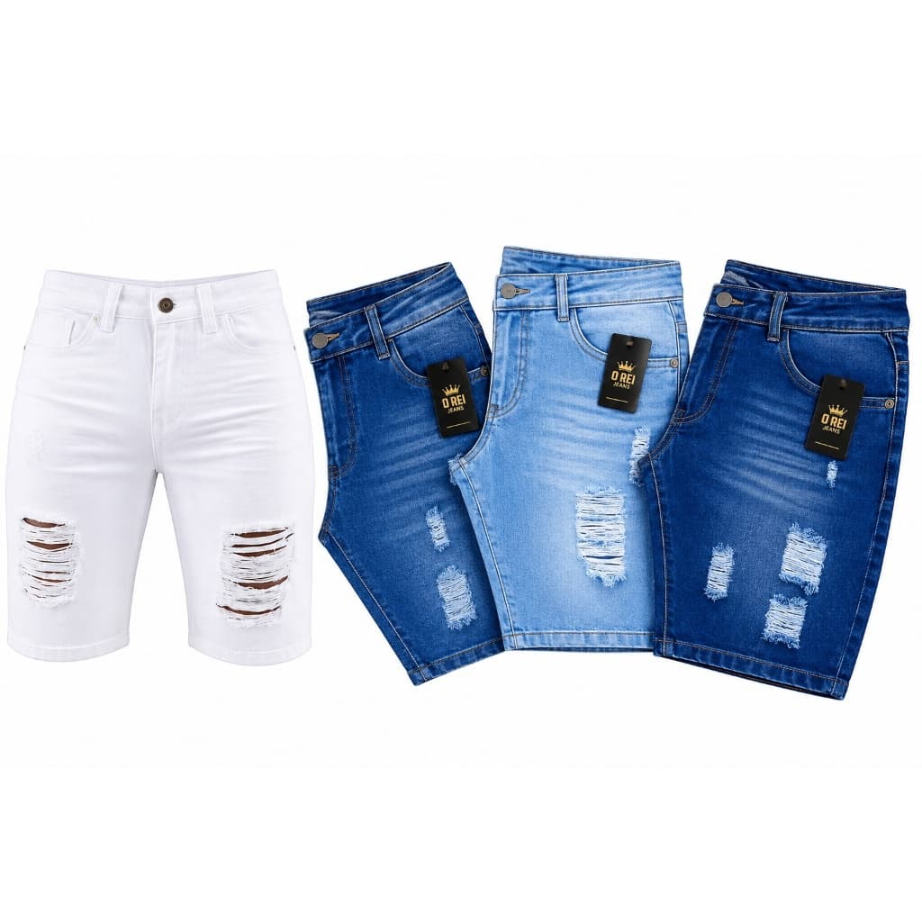 Kit com 4 Jeans Masculino Bermuda Rasgado Várias Cores Preto Branco Claro Escuro Envio Hoje