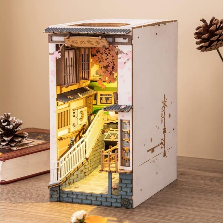 Cantinho Mágico Estante de Leitura Miniatura Book Nook Separador de Livros com LED