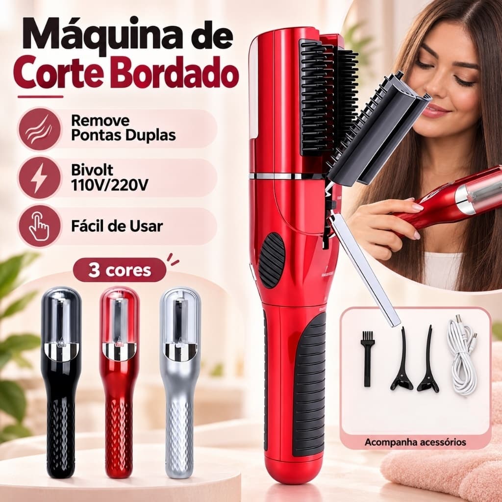 Máquina de Corte Bordado Removedora de Pontas Duplas Recarregável Bivolt 110V/220V para Cabelo