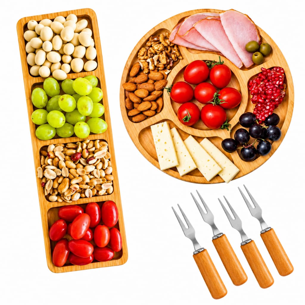 Kit Petisqueira de Bambu Tábua de Queijos Frios e Petiscos Tábua de Servir Mesa Posta