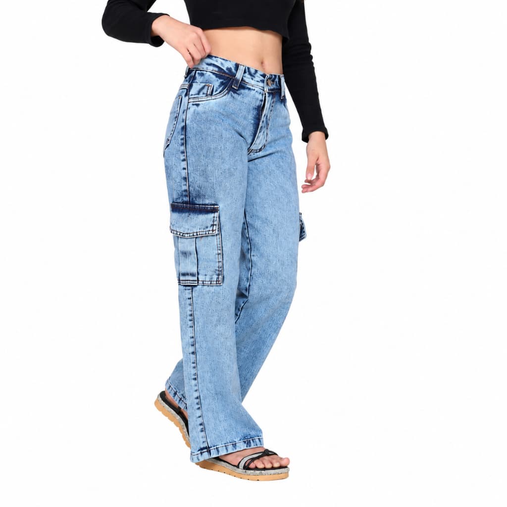 Calça cargo jeans infantil juvenil marmorizada azul 10 ao 16