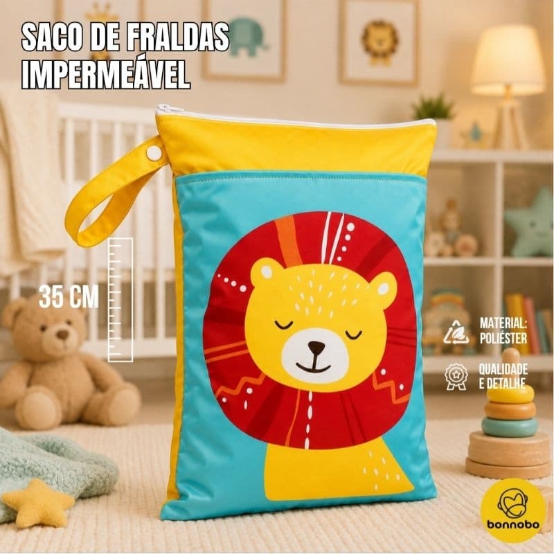Saco de Fraldas Impermeável com 2 Bolsos e Zíper, Alça de Mão p/ Bebê, Passeio, Maternidade, Natação