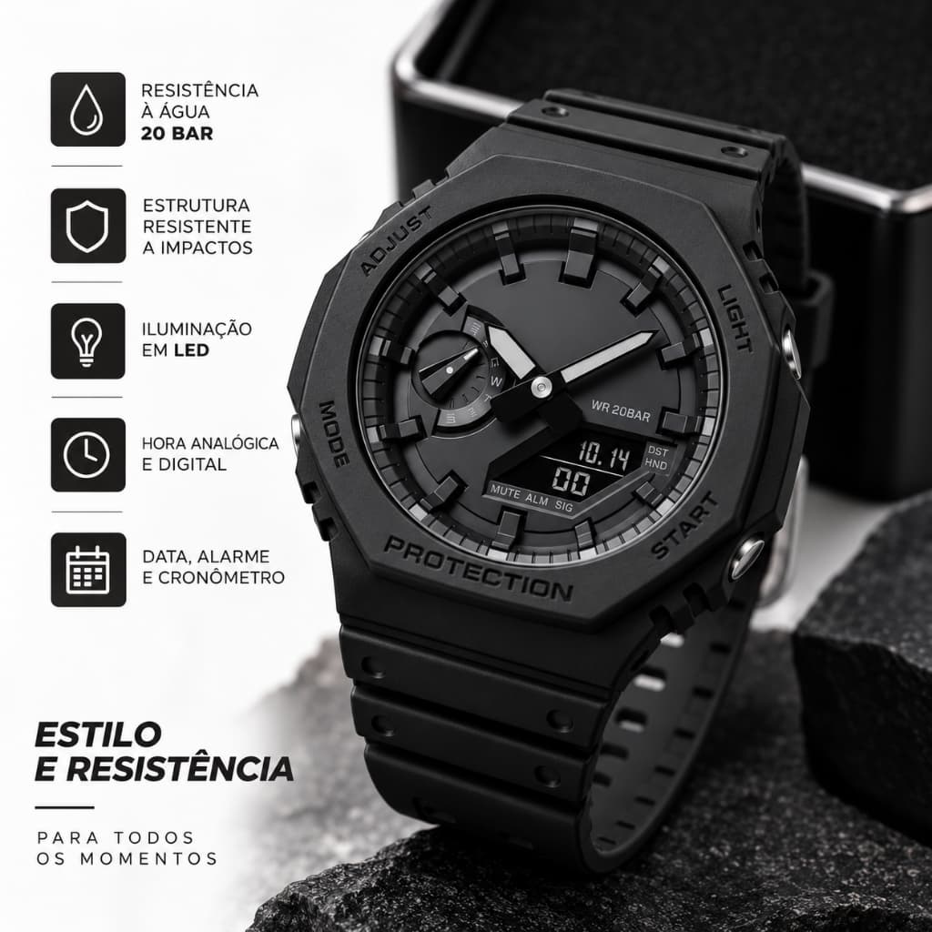 Relogio Masculino Militar Aprova D'água  Shock