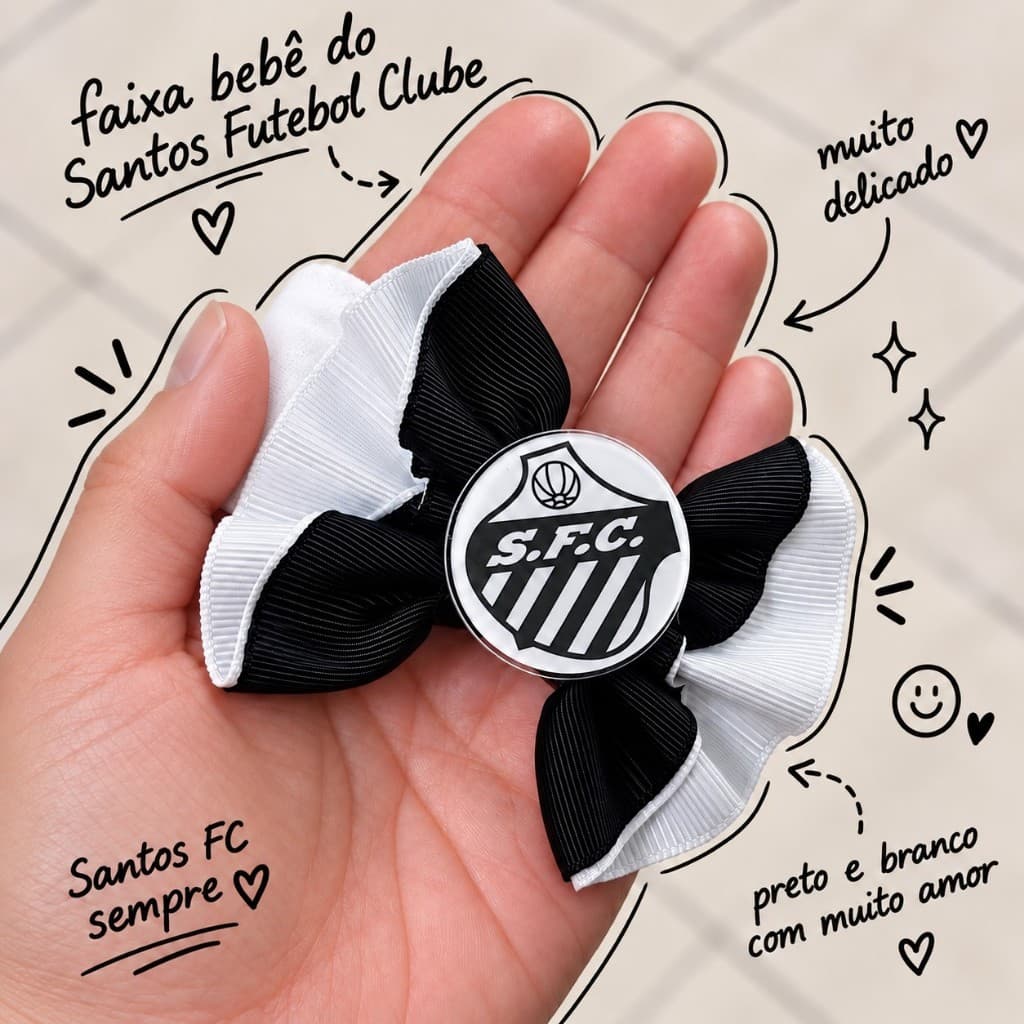 Faixa Bebê ou Par de Laços Santos Futebol Clube Acessório Torcedora Menina