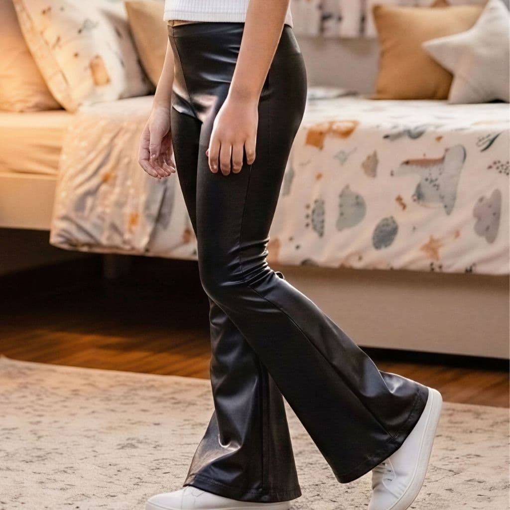 Calça FLARE Infantil Cirre Preta Premium Menina Moda Blogueirinha Bailarina Brilhosa Criança  CCKIDS