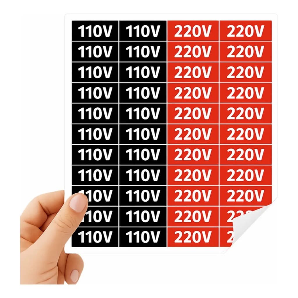 Etiqueta Adesiva Voltagem Tomada 110V 220V – Identificação de Energia Elétrica