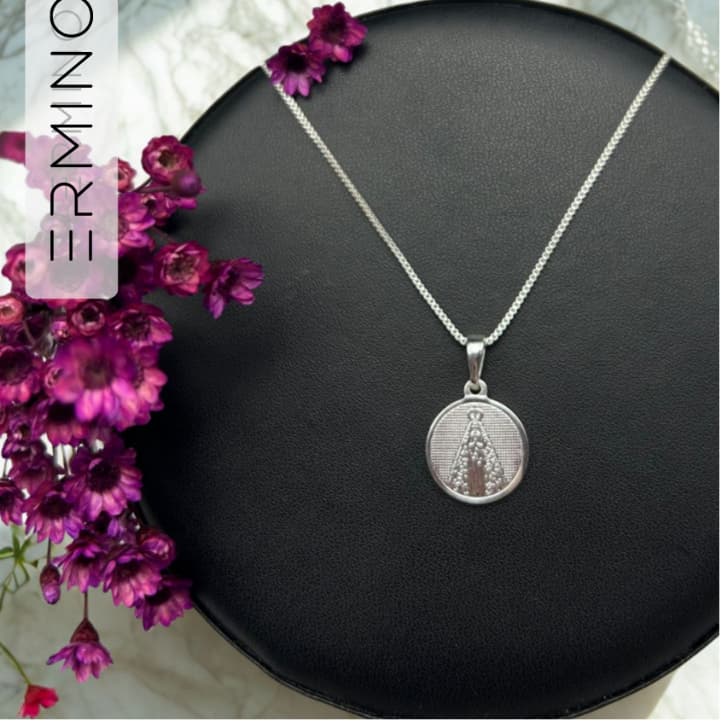 Colar Nossa Senhora Aparecida Prata 925 Corrente Feminino Veneziana Legítima Pingente Presente