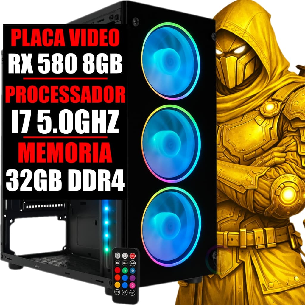 PC GAMER DDR4 RX 580 8GB DDR5, I7 5.1GHZ 10 GERAÇÃO, 32GB RAM, SSD 480GB