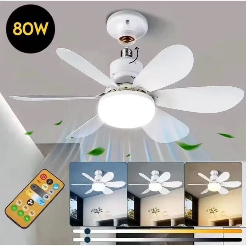 Ventilador de Teto LED 80W Lâmpada E27 Controle Remoto Bivolt Luminária ECO Bivolt