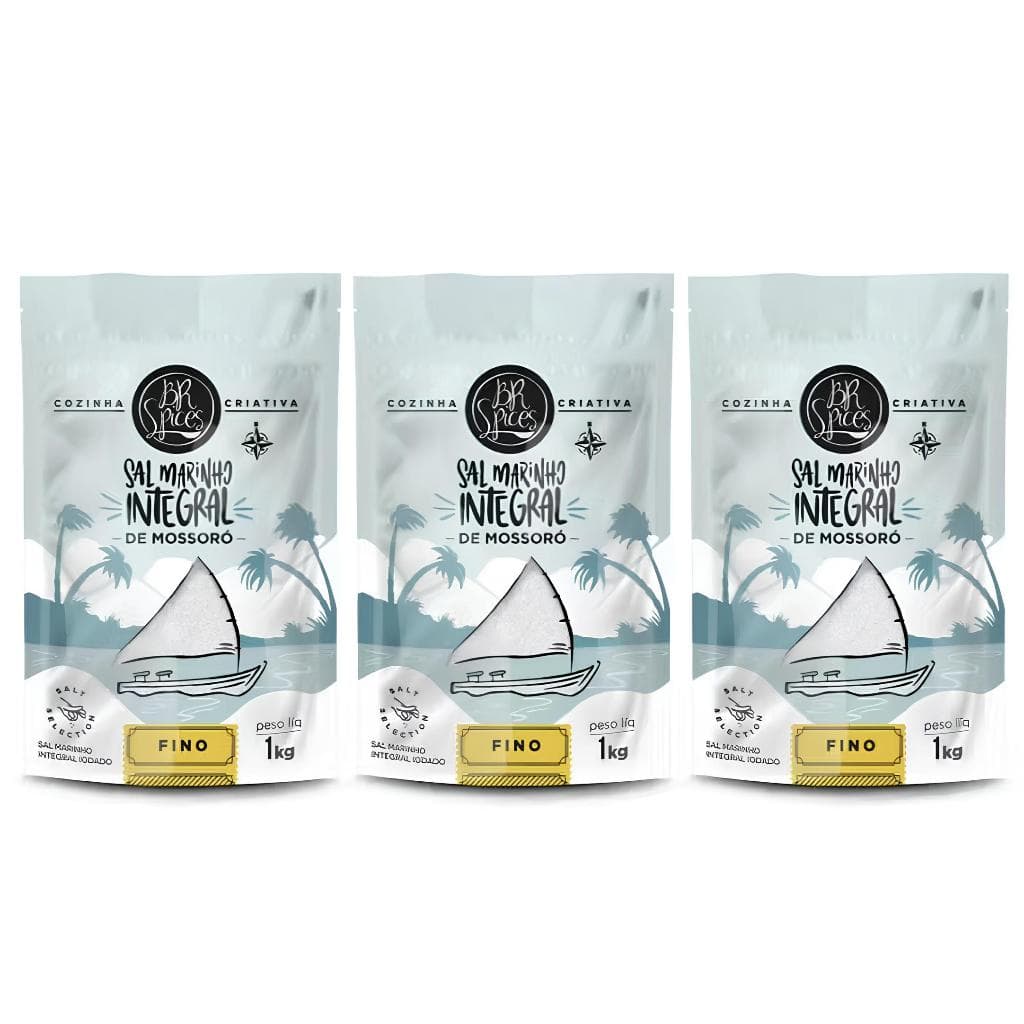 3x Sal Marinho BR Spices Integral De Mossoró Fino - 1kg