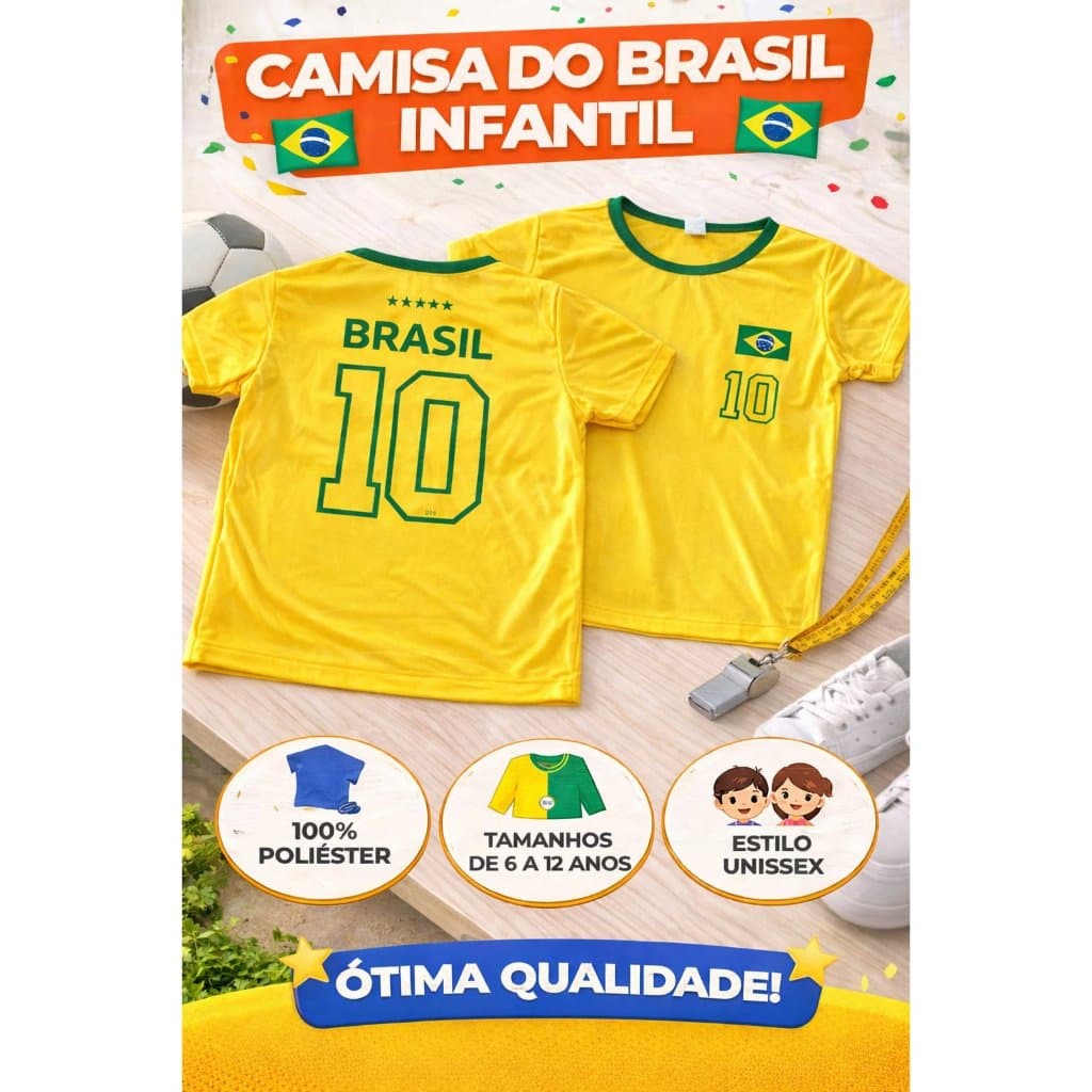 Camisa Meia Manga Unissex Infantil do Brasil