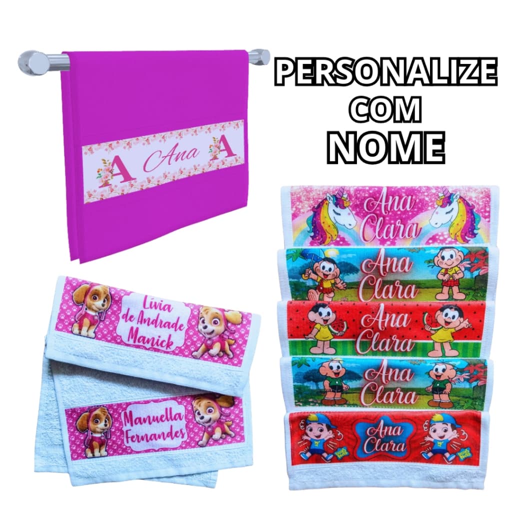 Toalha Lavabinho Personalizada com Nome e Tema Escolhido Toalha de Boca