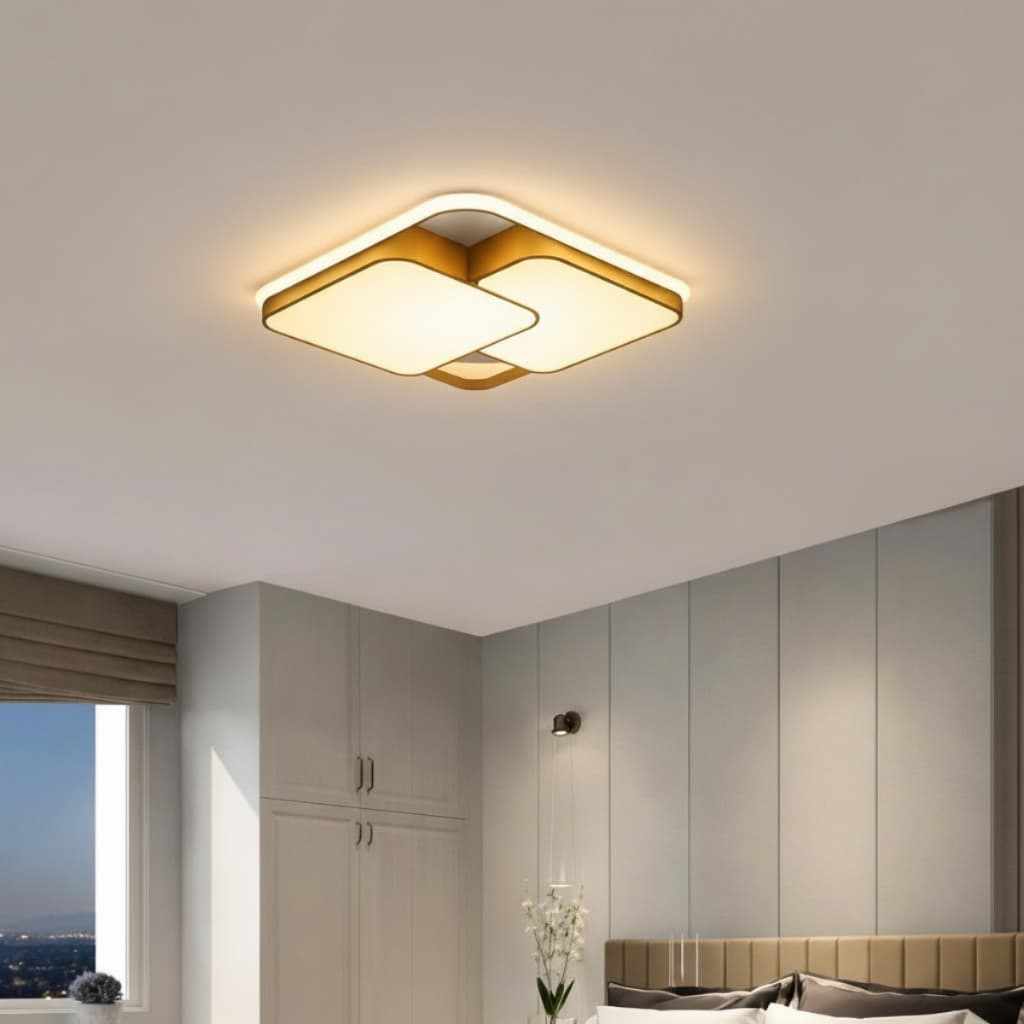 Luminária De Led Sobrepor Quadrada 32w Moderna 3 Em 1 Bivolt Dourada