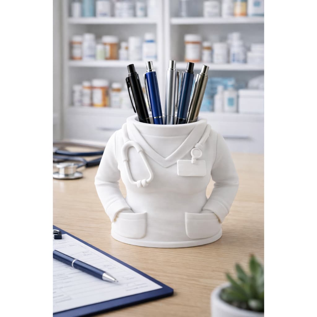 Porta Caneta Jaleco Médico Feminino 3d Mesa Organizada